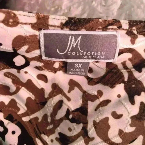 JM Collection Woman Sz 3X Blouse Beige Tan  Black Geometric Print Scoop Neck - Picture 4 of 5